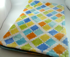 Little Miracles Reversible Costco Baby Plush Blanket Squares Diamond Aqua 30x44