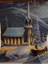 Thomas Kinkade Sunday Evening Sleigh Ride Woven Tapestry Light Up Wall Hanging