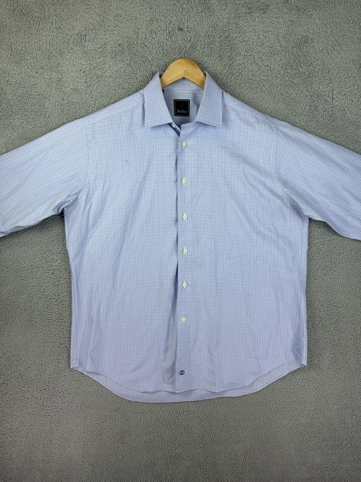 David Donahue Shirt Mens 17 34/35 Blue Purple Plaid Button Down Cotton Classic - Image 2 of 4