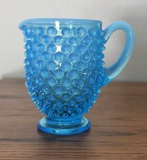 Fenton Blue Opalescent Hobnail Creamer Pitcher 3.25  