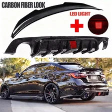 Fit 2014-2017 Carbon Fiber Infiniti Q50 Rear Bumper Diffuser & Rear Spoiler wing
