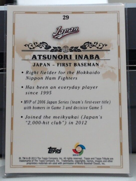 2013 TOPPS TRIBUTE ATSUNORI INABA ROOKIE REFRACTOR #29 JAPAN MSK2