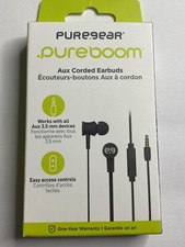 PureGear PureBoom Aux Corded Earbuds 3.5mm Easy Controlled Device - Black