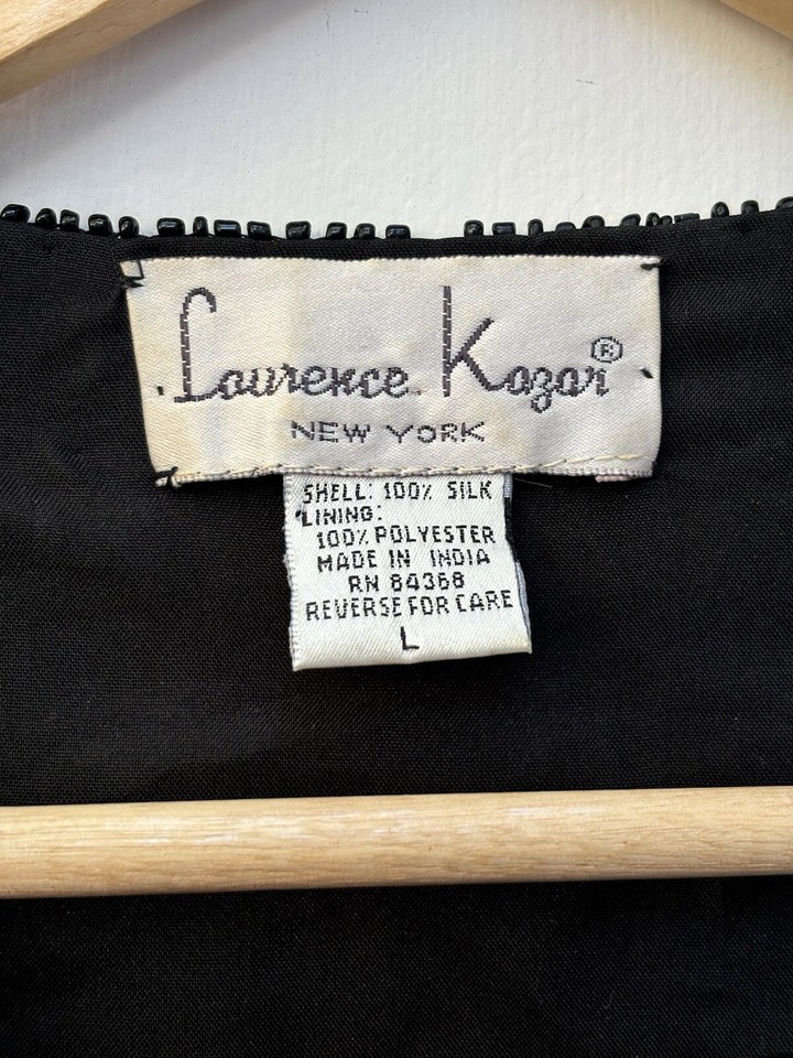 Vintage Laurence Kazar New York 100 Silk Black Cardigan Large Formal