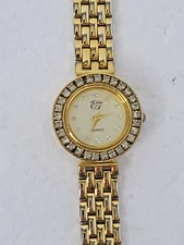Vtg ELIZABETH TAYLOR White Diamonds Gold Toned Watch Interchangeable Bezel 24mm