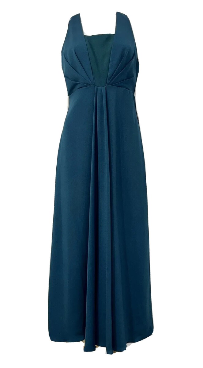 NWT Monique Lhuillier Deep Teal Empire Waist Dress Halter Keyhole Gown Size 6