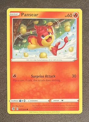 Pokmon TCG Pansear Fusion Strike 037/264 Regular Common Card Near Mint NM | eBay Pokmon TCG Pansear Fusion Strike 037/264 Regular Common Card Near Mint NM | eBay