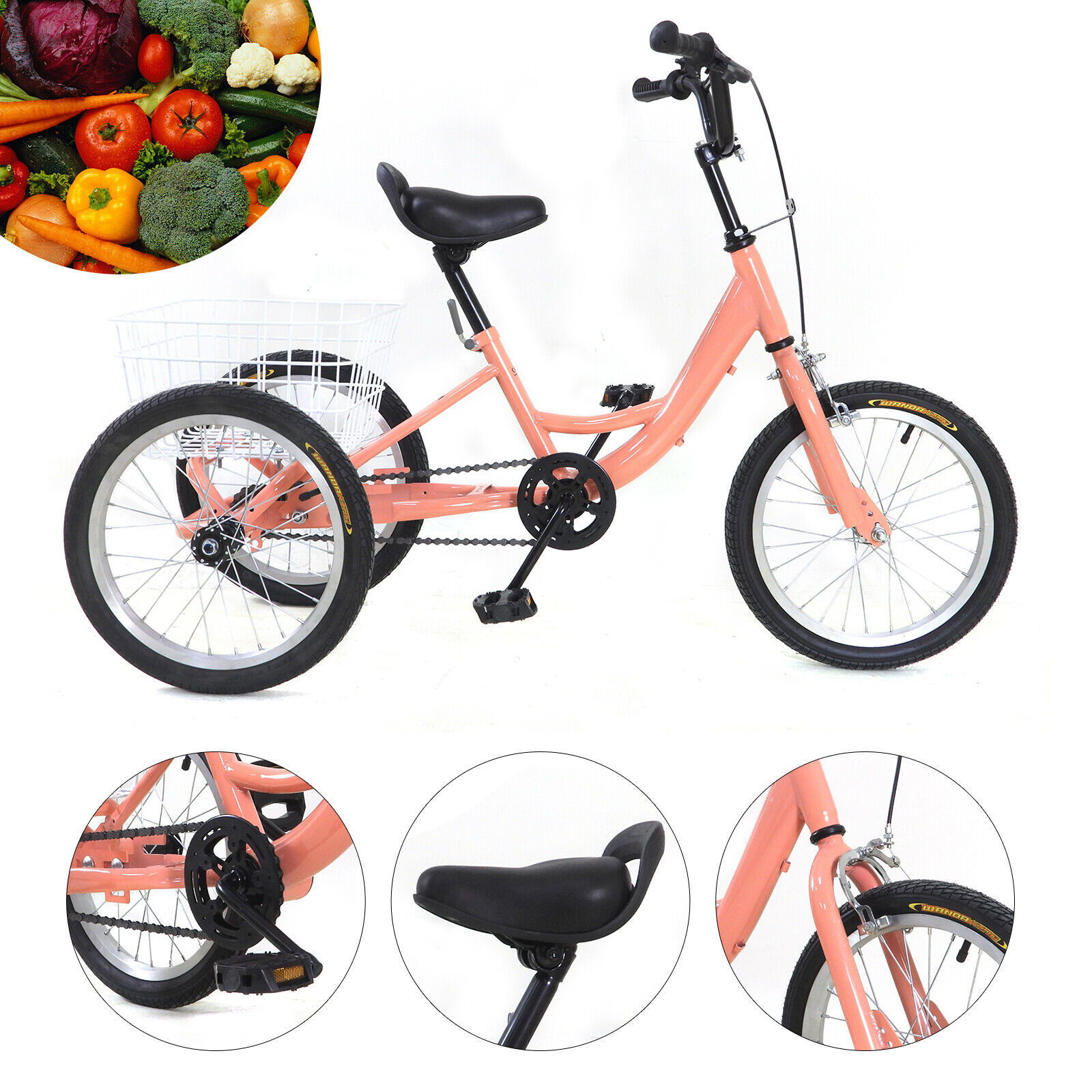 16 Zoll Kinder Dreirad 3-Rad Kinderdreirad mit Großem Korb Cruiser Bike Orange