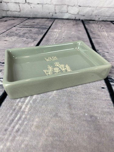 Rae Dunn Soap Dish Wash Gray Floral Wildflowers Ceramic New 4 x 6" (H26) - Picture 3 of 6