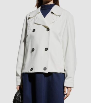 $525 MeimeiJ Women White Mixed Media Raglan Sleeve Trench Jacket Size IT46/US10