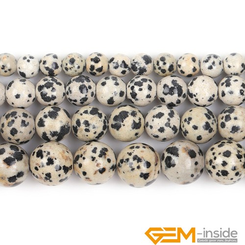 Natural Dalmation Jasper Gemstone Big Hole Loose Beads for Jewelry Making 15" - Picture 3 of 35