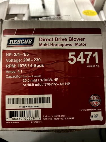 Direct Drive Blower Motor 3/4 - 1/5 RPM 1075 4 Speeds