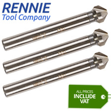 Image of 3 Pack x 8.3mm HSS Countersinks 3 Flute 90 Degree / Chamfer Deburring Bit 8mm
