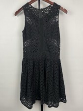 Angl Black Lace Peekaboo Eyelet Sleeveless A-Line Mini Club Party Dress Size S