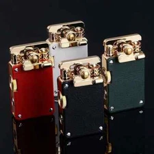 Retro Grinding Wheel Windproof Rocker Arm Kerosene Lighter Engraved Leather Gift