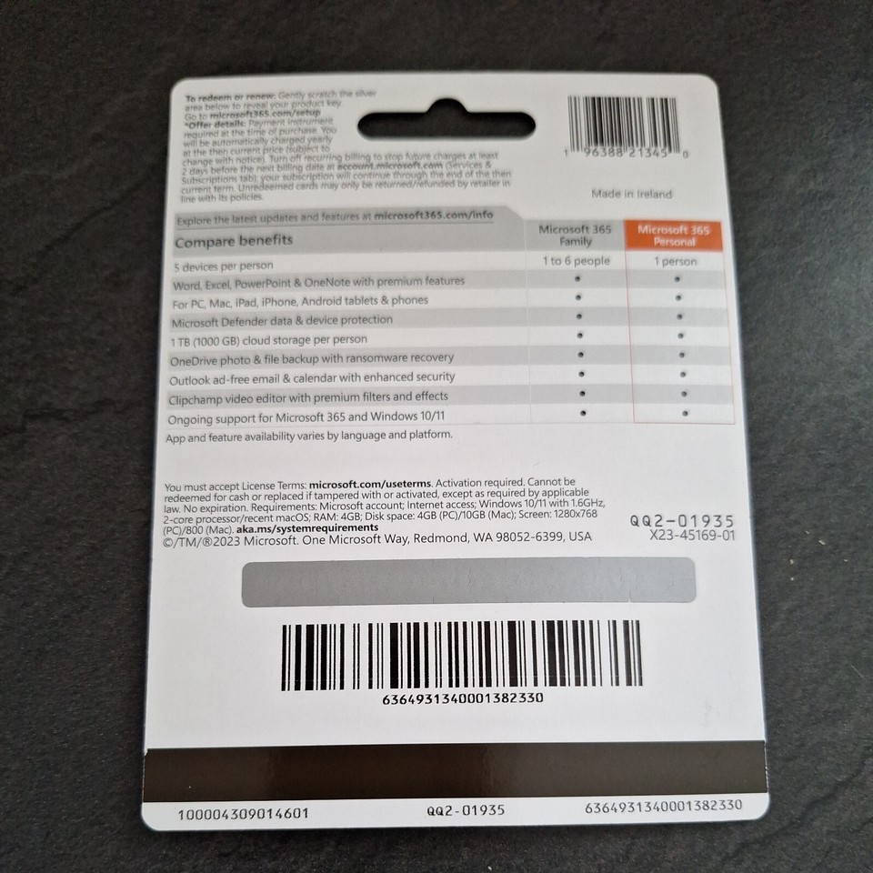 MICROSOFT OFFICE 365 PERSONAL 1 YEAR ORIGINAL GENUINE ACTIVATION KEY