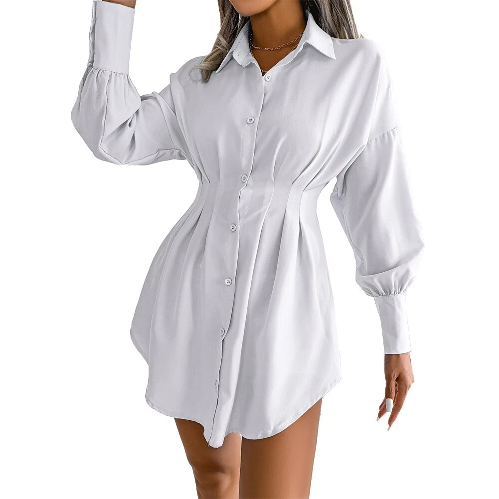 White casual cheap shirt dress