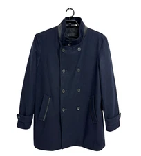 INC International Concepts Men's pea coat wool blend breasted navy blue size XL