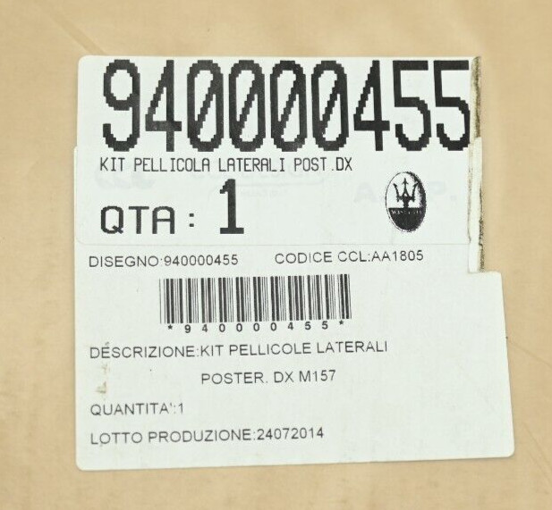 Genuine Maserati Ghibli RH Rear Protective Film Kit Invisible Bra P/N 940000455