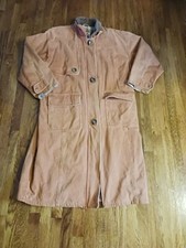 Vtg Komitor Women's 18-20 Denim Chore Coat Barn Blanket Plaid Flannel Lined Rust