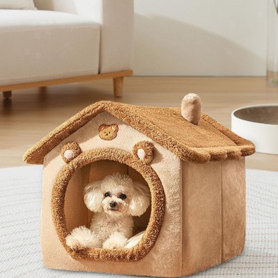 Haustierhöhlenzelt Hundekatzenhaus für Hund rutschfester Boden Cartoon Winter warmer Reißverschluss
