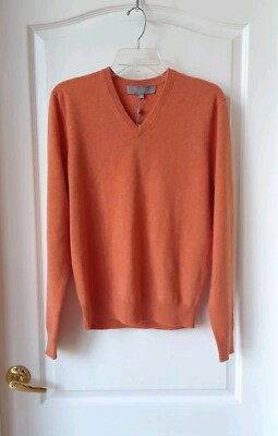 Neiman Marcus Men's Cloud Cashmere Orange Shirt V-Neck Sweater Size M MSRP $295