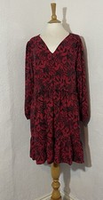 Next Size 14 Dress Red Black Elastic Waist Casual Work Long Sleeve 1318