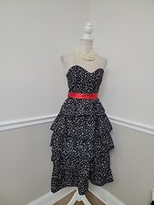 VTG'80 DIAMOND'S RUN Strapless Evening Prom Formal Party Polka Dot Taffeta Dress