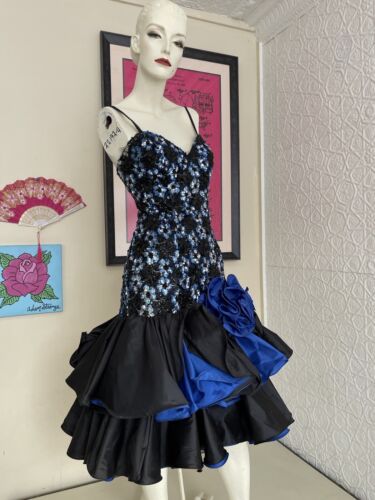 1980s Ultra Glam Sequin Prom dress-cocktail-blue-… - image 1