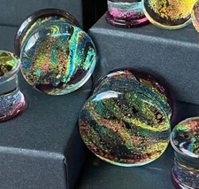 PAIR Purple Dichroic Glass Plugs Double Flare Gauges Body Jewelry