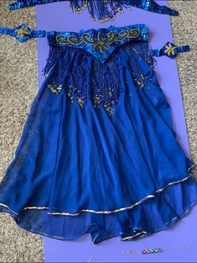 Halloween Sparkly Beeds Azul Real y Oro Brillante Traje de Danza del Vientre Foto 2 de 4