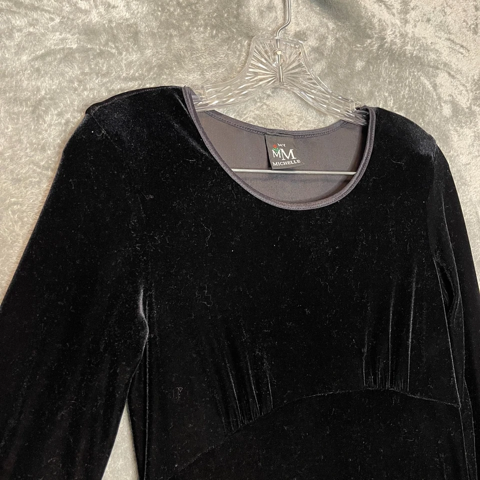 Women Classy Whimsigoth Witchy Dark Romantic Black Velvet Maxi Dress S* - Image 3 of 4