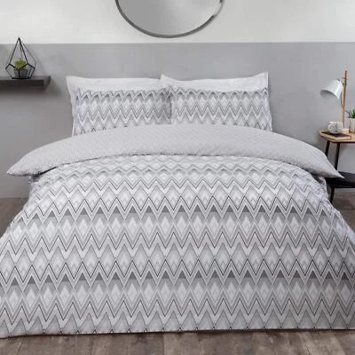 Sleepdown Zig Zag Geometric Monochrome Duvet Set Quilt Cover Polycotton Bedding