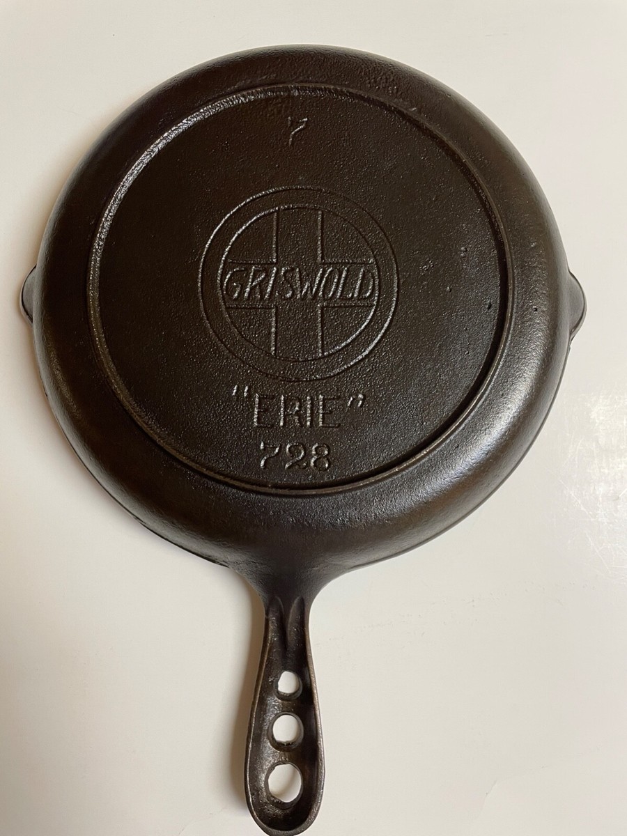 Griswold #7 Skillet Three Hole Handle Cast Iron 728 ERIE BEAUTIFUL