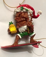Hawaiian Christmas Poly Resin Ornament Tiki Santa Pineapple Mele Kalikimaka New