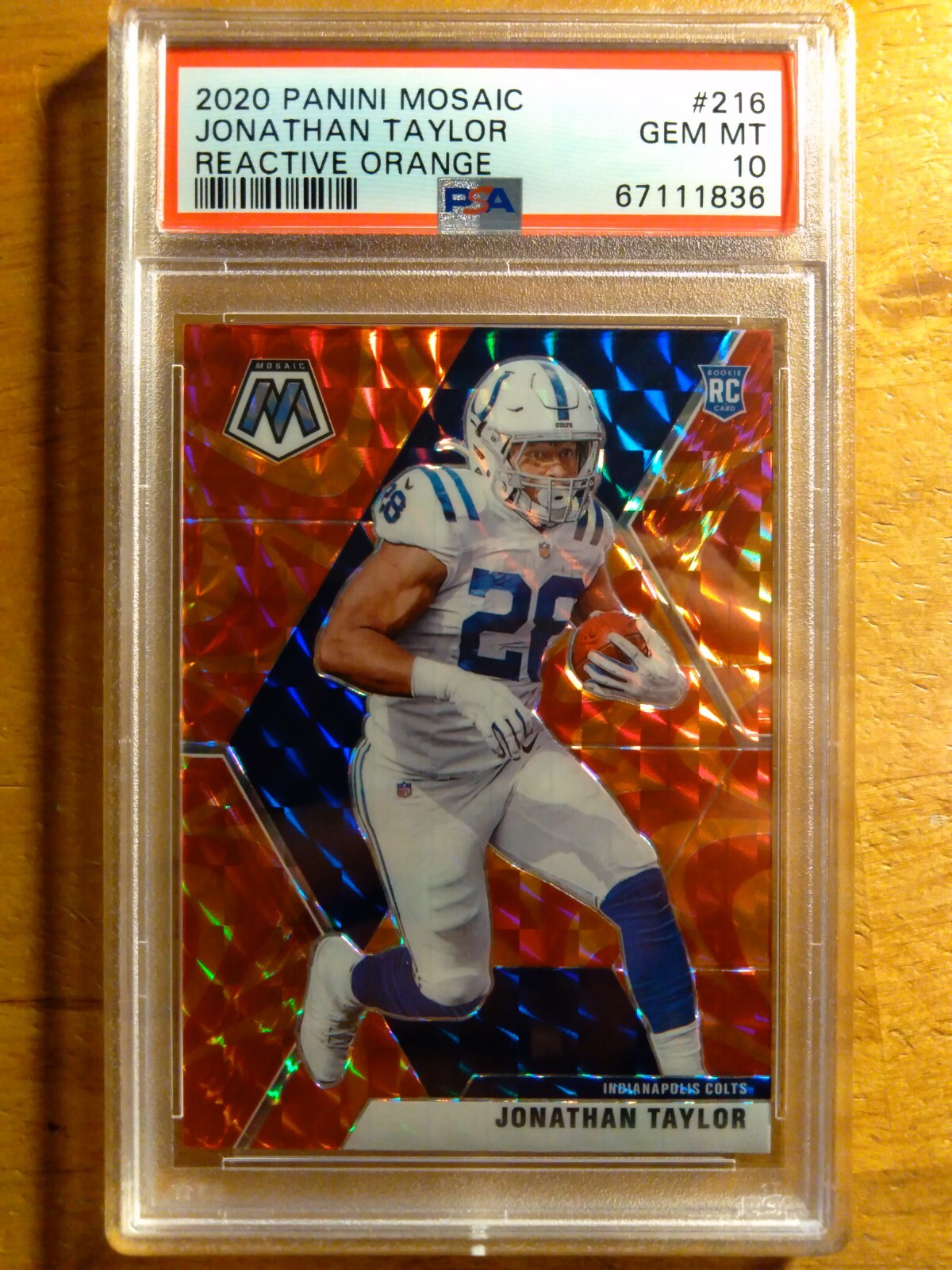 JONATHAN TAYLOR 2020 MOSAIC REACTIVE ORANGE PRIZM RC #216 PSA 10 GEM! COLTS -_