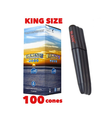 elements cone king size organic rice cone(100PK)+three tree cone case