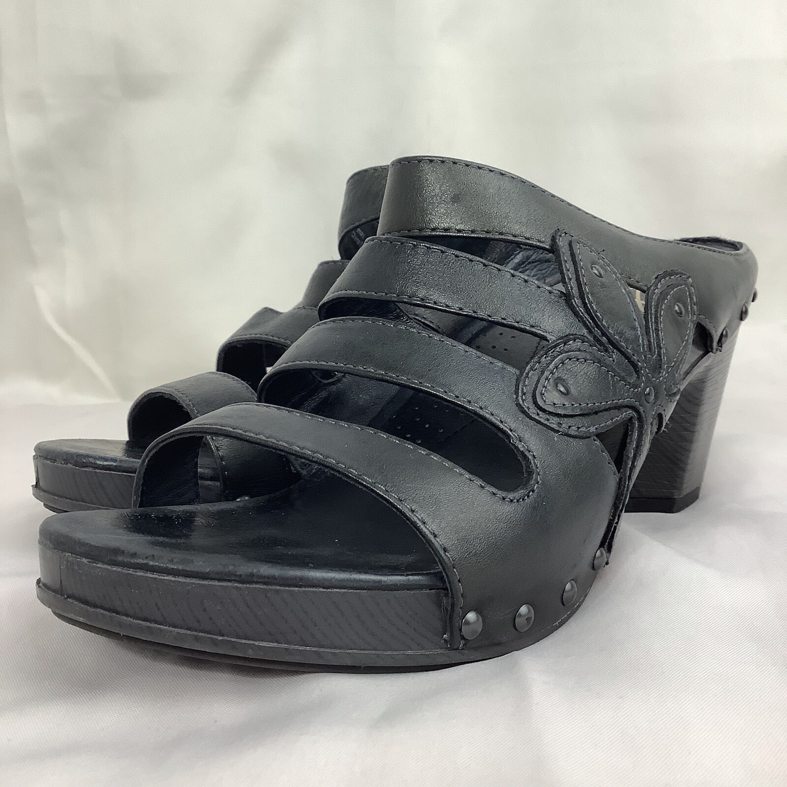 rare DANSKO NIGELLA Black Leather Strappy Flower Sandal Mule Heel 40 women 9 9.5 image 4