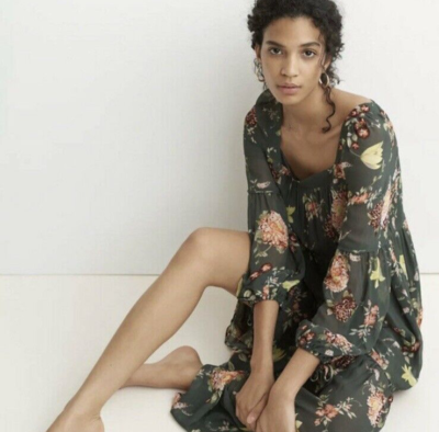 Anthropologie Evelin Maxi Floral Boho Dress Square Neck Puff Long Selves  Fest | eBay