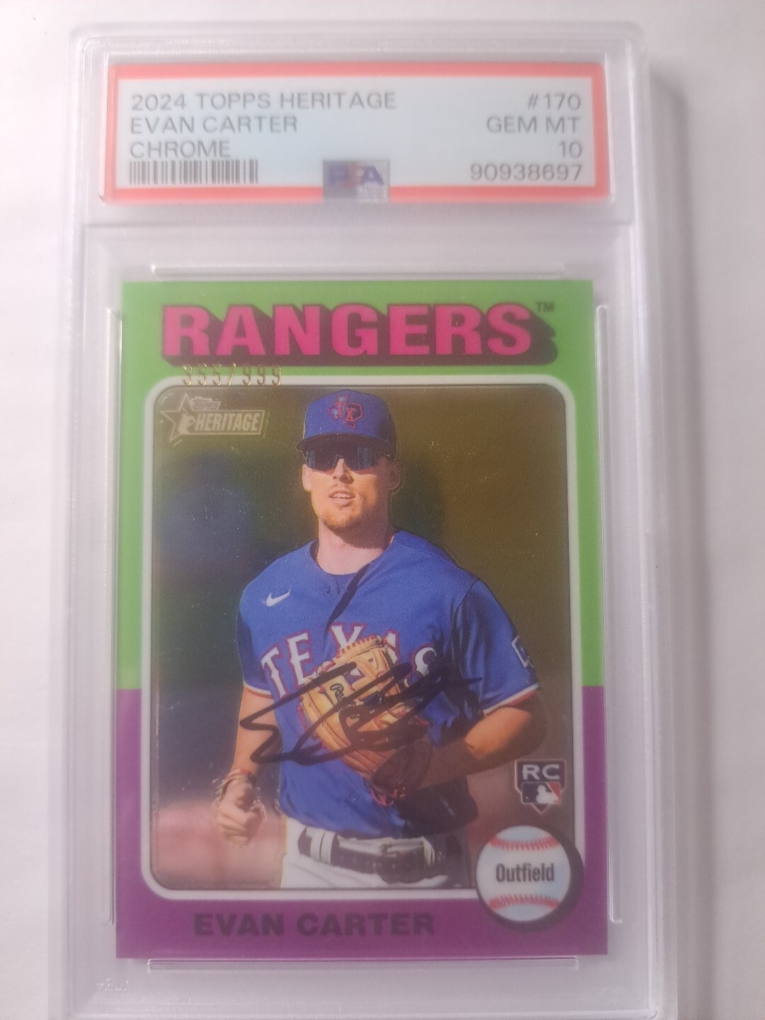 2024 Topps Heritage Chrome Evan Carter Rangers RC Rookie /999 PSA 10 GEM MINT