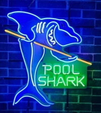 Pool Shark Billiards 24" Neon Sign Light Lamp With HD Vivid Printing Game Decor