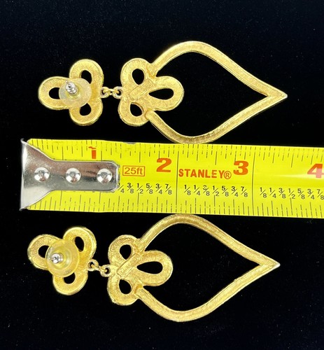 Dangle/Drop Earrings Carol Dauplaise Rare Vintage Matte Gold Plate Post Ornate - Picture 5 of 6