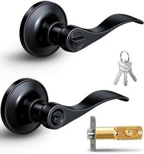 Keyed Entry Door Lever, Wave Handle Lock for Exterior  Interior 1 Matte Black