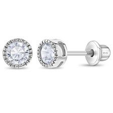 925 Sterling Silver 5mm Clear Bezel Cubic Zirconia Screw Back Toddler Earrings