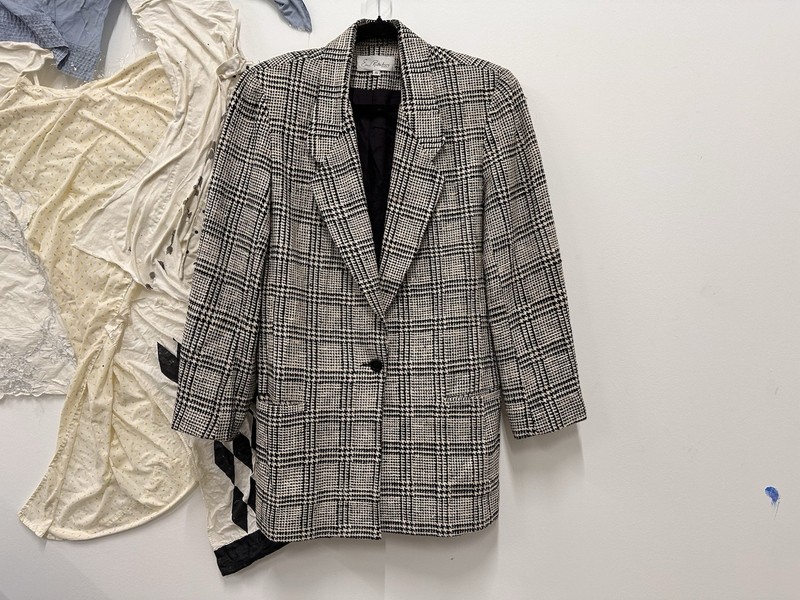 90s vintage Emil Rubenberg U.S.A. Unisex Plaid Blazer Jacket Black/White Lined 