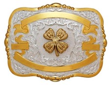 Crumrine Western Belt Buckle Kids 4-H Clover 3 1/4 x 4 1/2 Gold 384J
