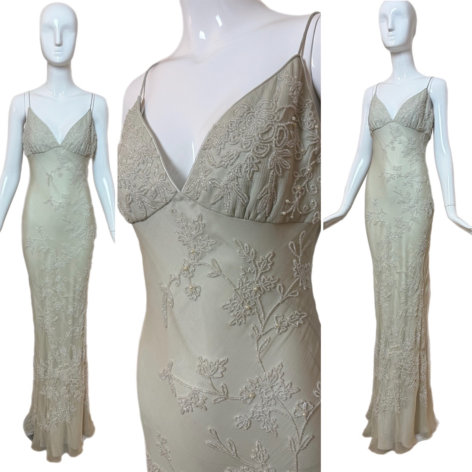 LES HABITUDES / Eavis & Brown 90's Vintage Silk Hand Beaded Pearled Floral Gown