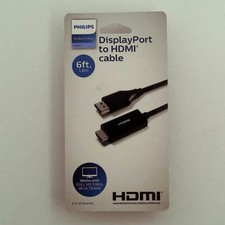 Philips 6' Display Port to HDMI Cable - Black: Male-To-Male, Adapter, AV Connect