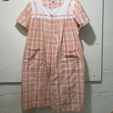 Vtg Pink K Plaid House Coat Pearly Snap Front Sz Small Lightweight Summer Robe