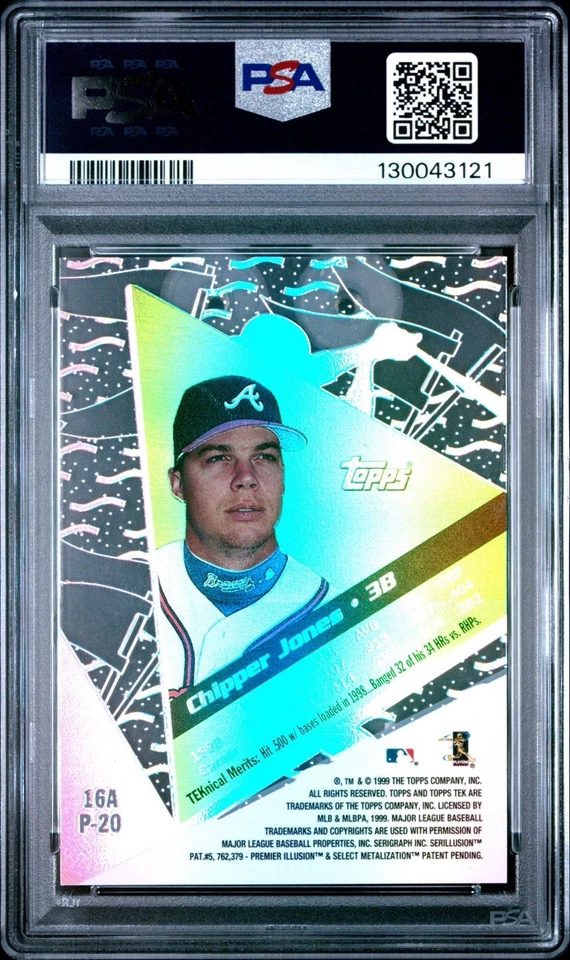 1999 Topps Tek Chipper Jones Pattern 20 SP POP 1 PSA 10 Braves - Image 2 of 2